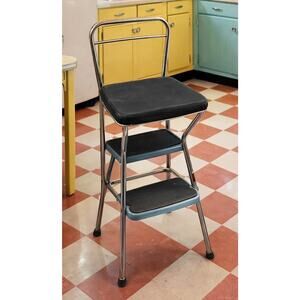 Vintage Cosco Folding Metal Step Stool Model 11-229 Blue Black Retro Chair